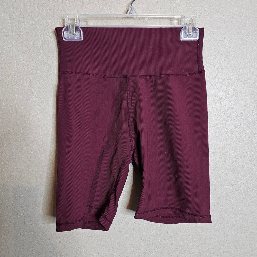 Allfenix Ribbed Biker Shorts Burgundy High Waisted Athletic Yoga Shorts Size L